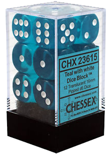 Chessex Translucent 12x16mm Dice Teal with White